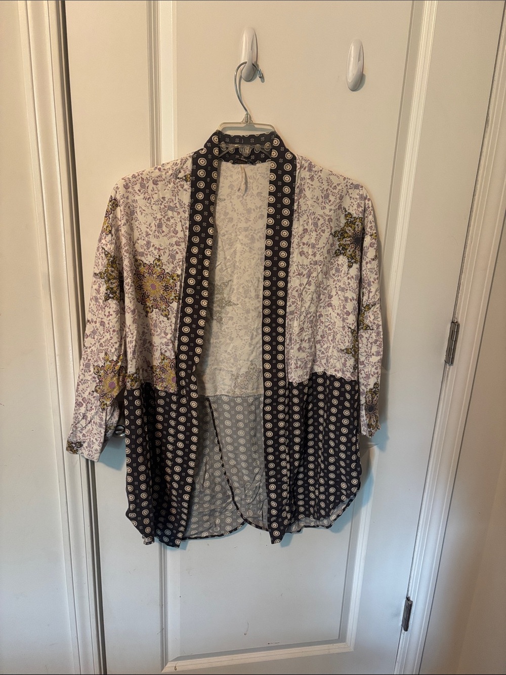 Free People Lavender Floral & Black Patterned Open Kimono